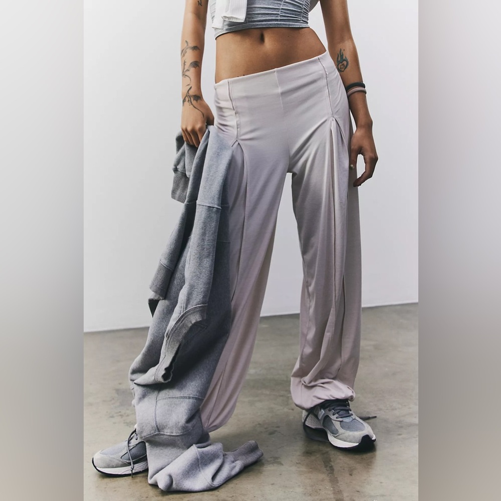 FP Movement by Free People Wide Leg Flowing Pants in Light Pink/Cream - Picture 3 of 5